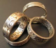 a collection of mokumé gané rings