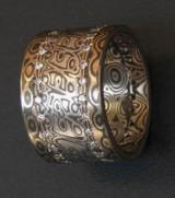 Mokumé Gané ring with diamonds